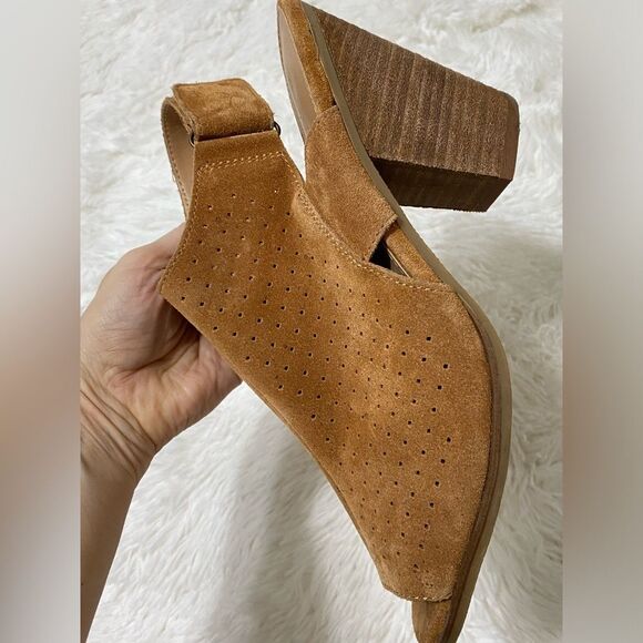 Franco Fortini Leather Booties Rhea Suede Block Heel Peep Toe Tan Shoes size 10 - Picture 7 of 14